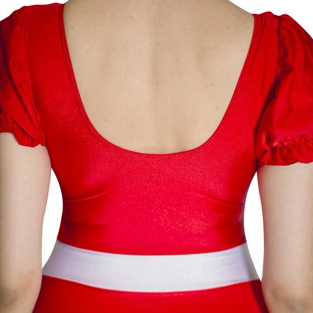 Блестящее длинное платье-купальник из нейлона/лайкры с пышными рукавами и белым