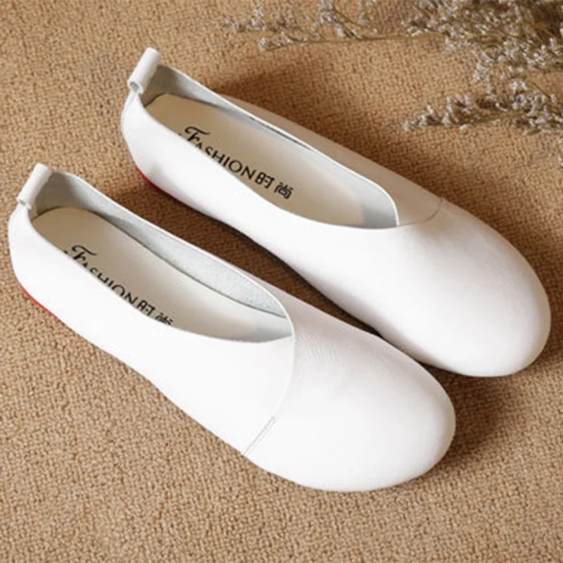 

2021 Spring Woman Leather Flat Shoes Comfortable SoftHand-sewn Leather Loafers Cowhide Flexible Casual Shoes Women Flats Shoes