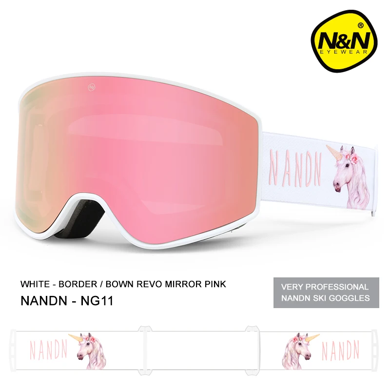 NANDN, новинка, лыжные очки, двухслойные, UV400, анти-туман, большая Лыжная маска, очки для катания на лыжах, для мужчин, женщин, для снега, сноуборда, очки - Цвет: White-Pink