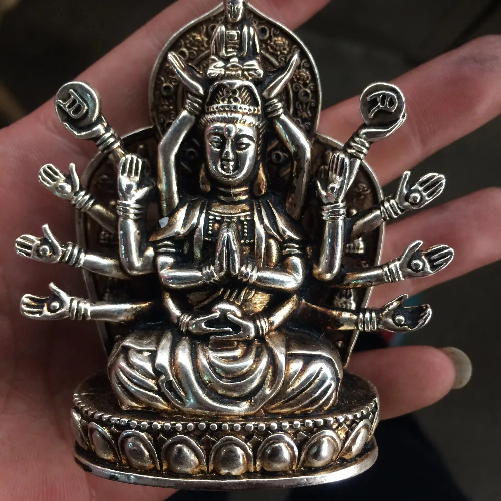 

tibet Buddhism miao Silver 1000 arm Kwan-Yin Guan Yin Bodhisattva fengshui buddha statue decoration metal handicraft