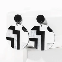 wybu round earring black and white plaid new trend personality irregular earrings for women party gift