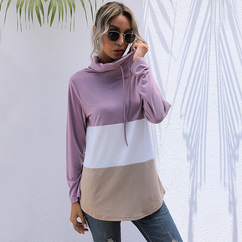 

Autumn European and American long-sleeved loose stitching pile collar bottoming sweater women's trend women's clothes
