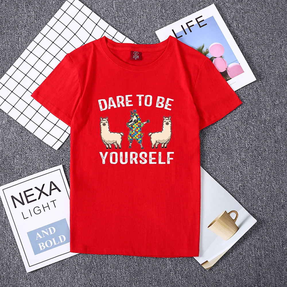 Женская футболка с принтом альпака забавная коротким рукавом из 100% хлопка Прямая