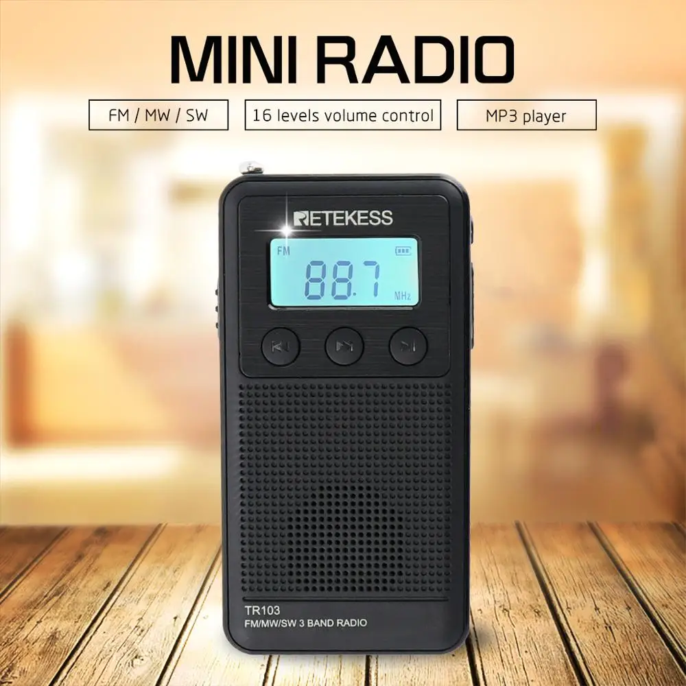 Retekess TR103 3 диапазона FM/MW/SW мини карманный цифровой тюнинговый радио MP3 музыкальный