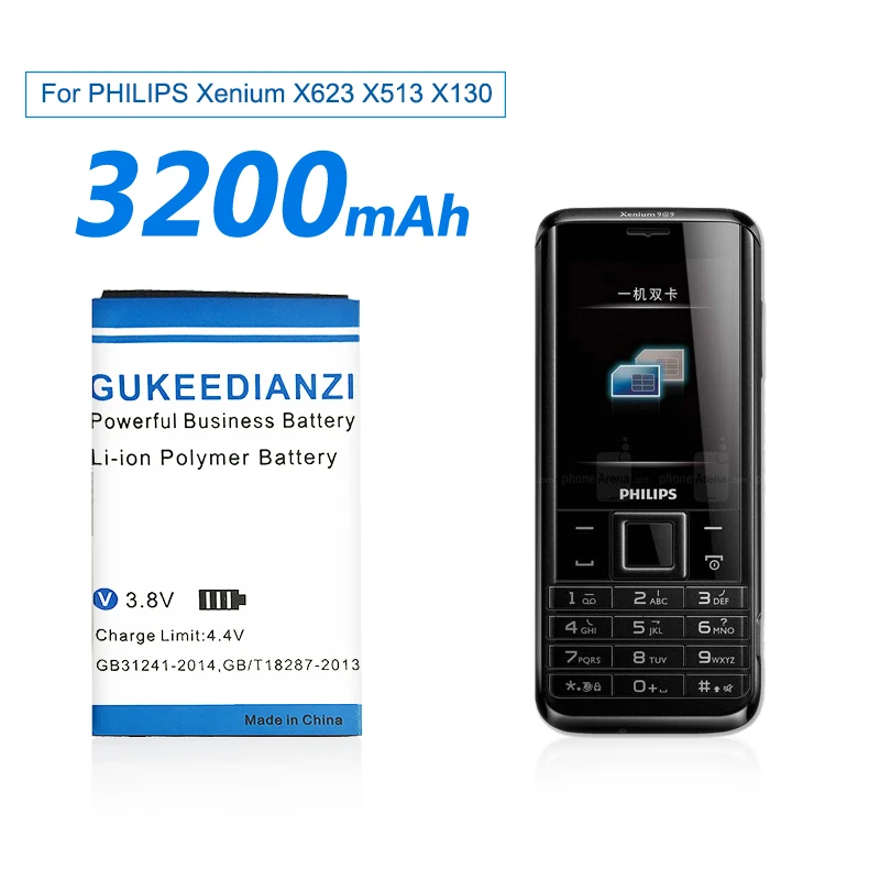 Аккумулятор для телефона GUKEEDIANZI AB2000AWMC/AB2000FWML PHILIPS Xenium X501 X513 X523 X130 X623 X3560 CTX130 CTX523 CTX513