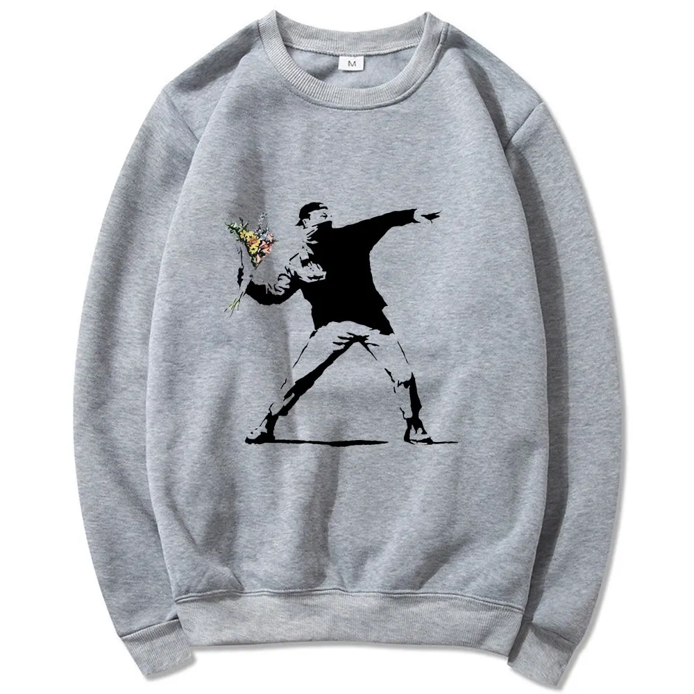 

Harajuku Men Flower Thrower Banksy Panda Guns Urban Art Sweatshirts Women Unisex Sweatshirt Tops Hipster Retro Style Sweatshirt