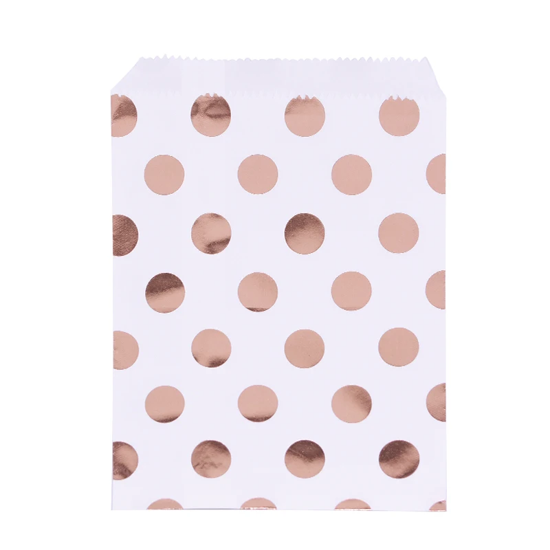 25pcs rose gold dot 25pcs Kraft Paper Bags Treat Candy Bag Chevron Polka Dot Bags for Wedding Birthday Xmas New Year Party Favors Supplies Gift Bags - Цвет: 25pcs rose gold dot
