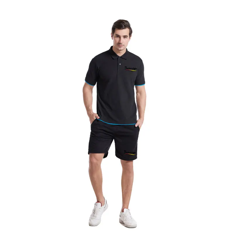 

Europe And America Fashion Brand Short Sleeve Pure Cotton Tops Men Lapel Business Casual Polo Shirt+sweat Pants Two-piece Suit