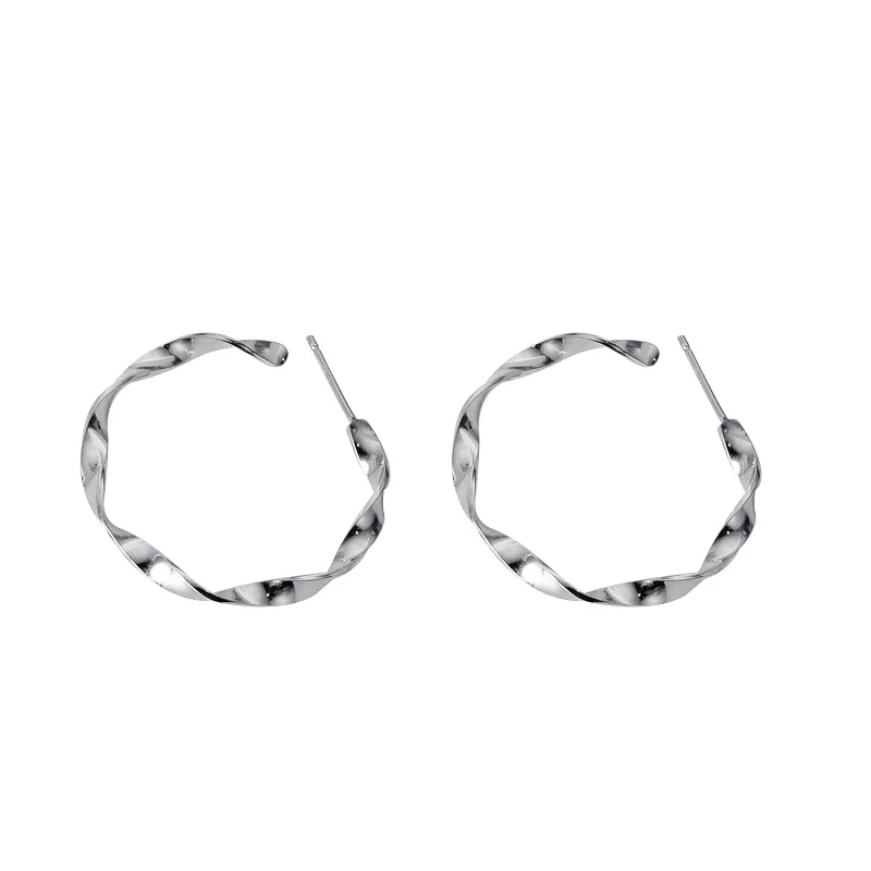 

925 Sterling Silver Twisted Round Hoop Earrings For Women Geometric Statement Simple Circle Retro Punk Exaggerated Ear Jewelry