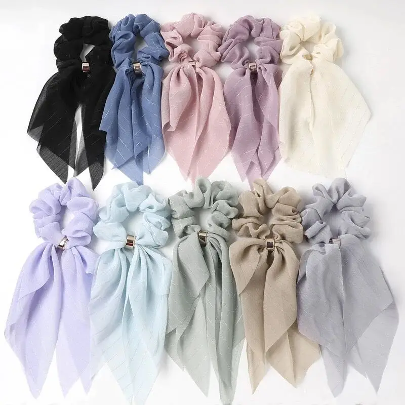 8 цветов модный однотонный шифоновый женский шарф для волос эластичная резинка