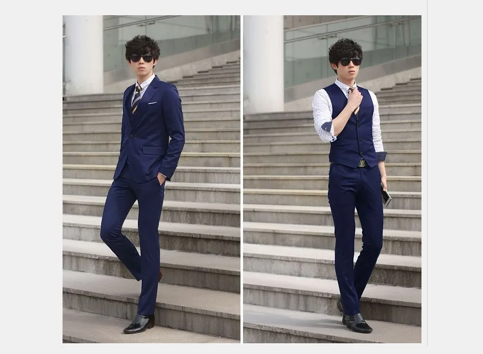 

(Jacket+Pant+Tie) Wedding Suit for Men 2021 Wrinkle Resistance Man Suit Slim Fit Costume Business Formal Party Blue Classic