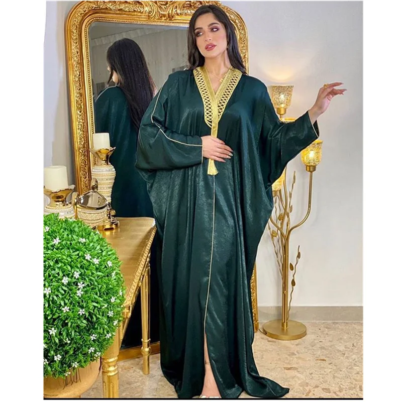 Арабские платья для женщин, новинка 2022, искусственное платье в мусульманском стиле, женское платье с V-образным вырезом