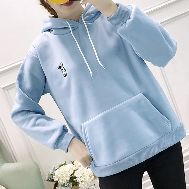 

Pop Women Autumn Hoodies Rabbit Ears Loose Long Sleeves Hooded Pullover Pockets Pop 88