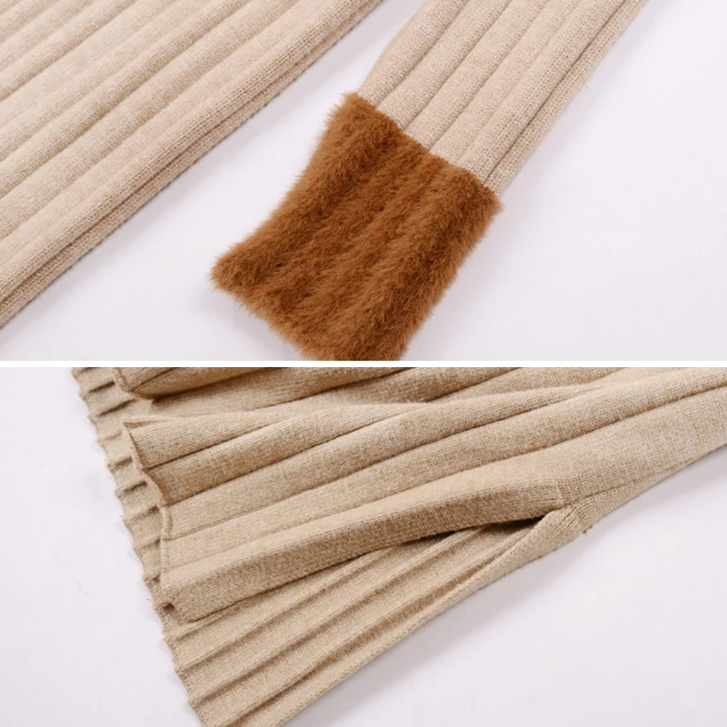 

Schinteon Knitted Dress Sweater Half-High Collar Slim Long Split Inside Knitting Long Sleeve Dress Pullover Patchwork Autumn New