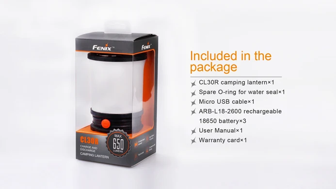 Фонарь для кемпинга Fenix CL30R 650 люмен Micro-USB | Лампы и освещение