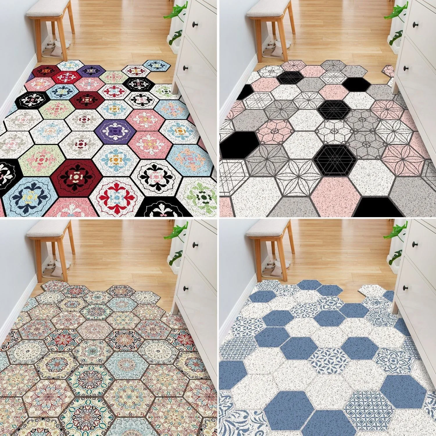 

Geometric Indoor Entrance Doormat Welcome Home Floor Mats Carpet Silk Porch Kitchen Carpets Mud-removing Rug Non-Slip Bathroom