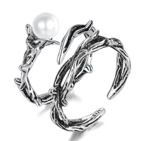 new arrival 30 silver plated vintage flower branch pearl lovers couple rings for women mens valentines day gifts