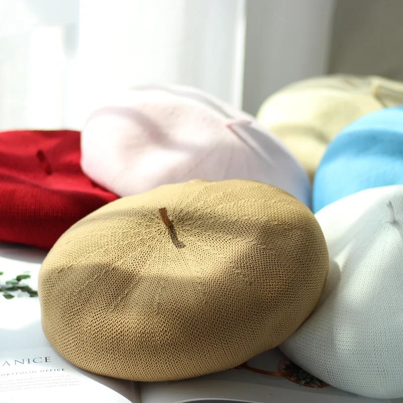 Japanese sweet and lovely spring summer thin section breathable knit octagonal cap beret painter hat retro female Shibei Lei | Аксессуары