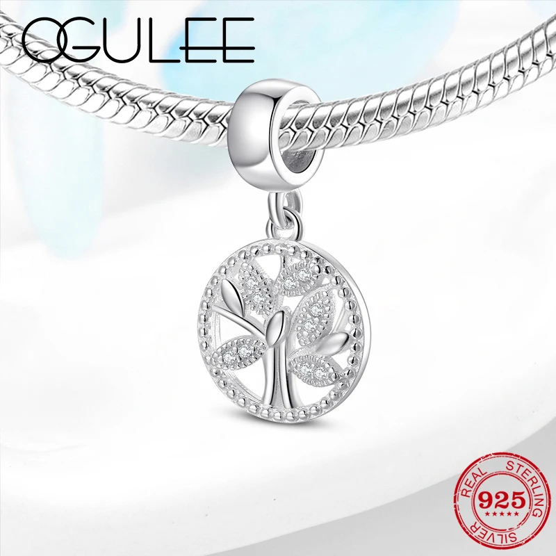 Полый круглый серебряные бусины 925 пробы прозрачный CZ древо жизни очаровательный