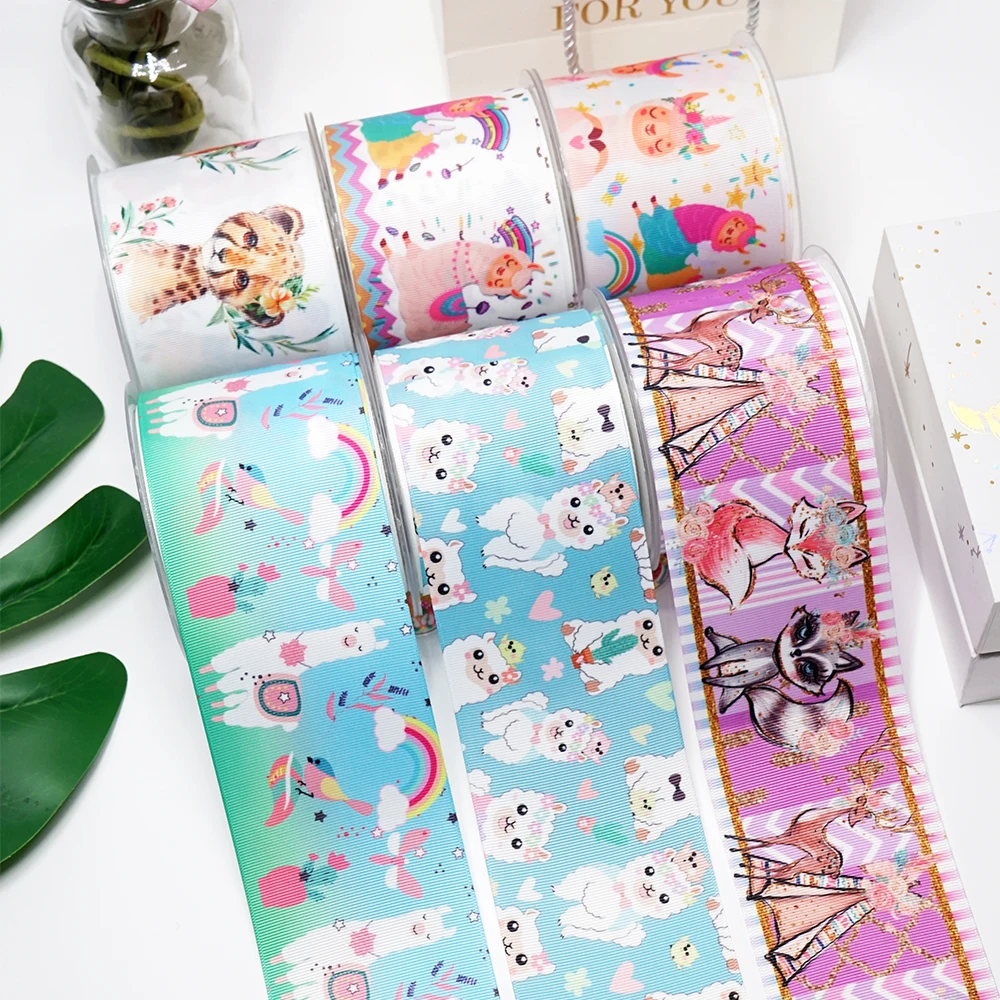 

DIY Cartoon Alpaca Printed Grosgrain Ribbon For Craft Supplies Sewing Accessories 5 Yards. 38893