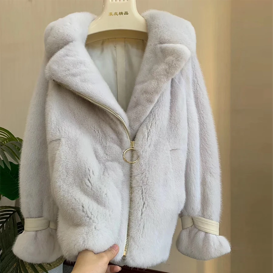 Шуба женская Норковая Geunine зимняя теплая с натуральным воротником короткая |