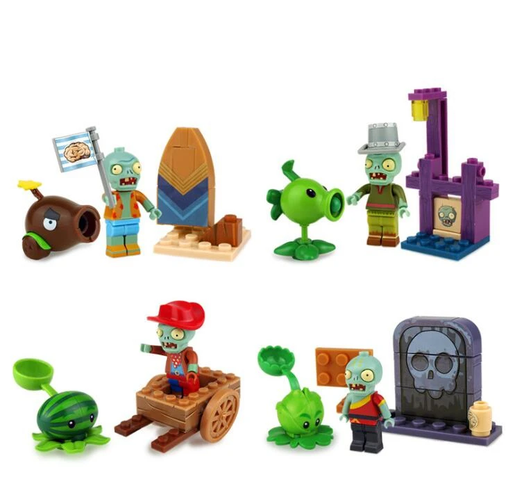 4 стиля Растения против Зомби Набор Аниме игра строительные блоки кирпичи