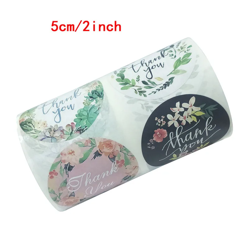 

500pcs/Roll 2Inch Round Floral Handmade Crafts Thank You Scrapbooking Sealing Stickers Envelope DIY Wedding Party Decorations