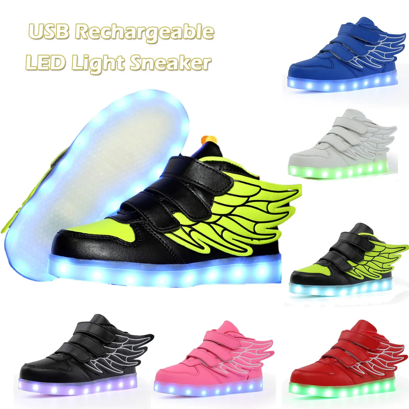 

Детские кроссовки с подсветильник кой, модная Уличная обувь унисекс на плоской подошве, зарядка через USB