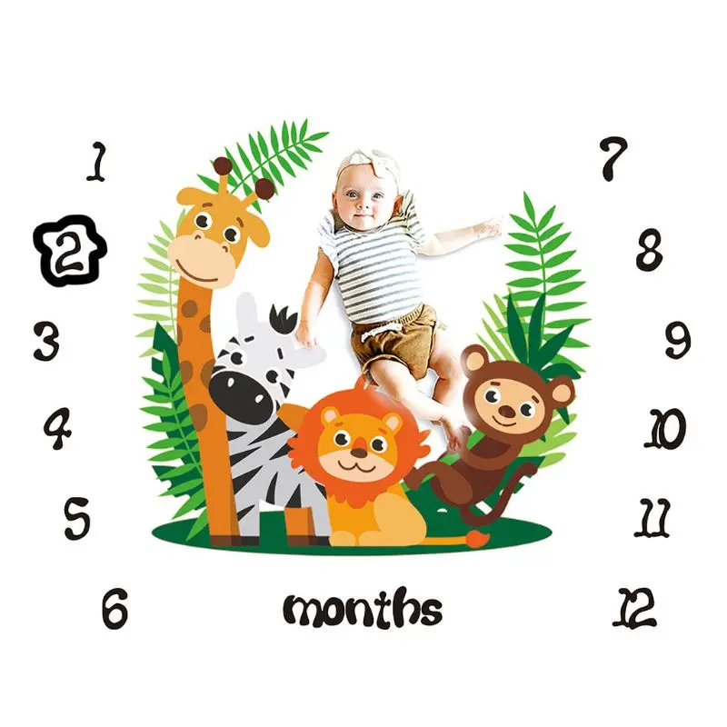 

Baby Monthly Record Growth Milestone Blanket Newborn Cute Animal Pattern Photography Props Photo Creative Background Cloth Infan