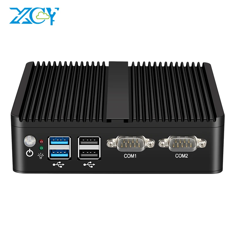 XCY безвентиляторный мини ПК Intel Celeron J4125 четырёхъядерники Dual LAN порт Gigabit Ethernet 2x RS 232