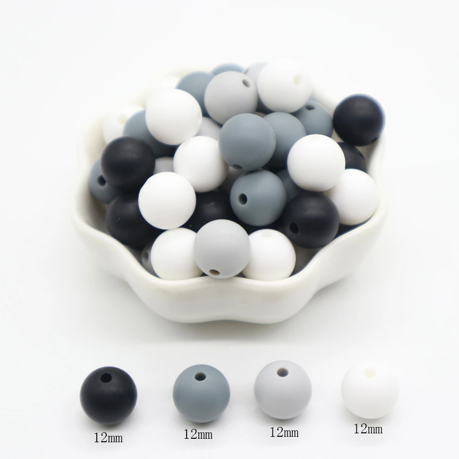 12mm 40pc 03 40 шт. 12 мм круглые силиконовые бусы для прорезывания зубов детские бусы Прорезыватель для зубов для кормления, сделай сам, ювелирное изделие Еда Класс силиконовый для сосок, зажим, аксессуары - Color: 12mm 40pc 03