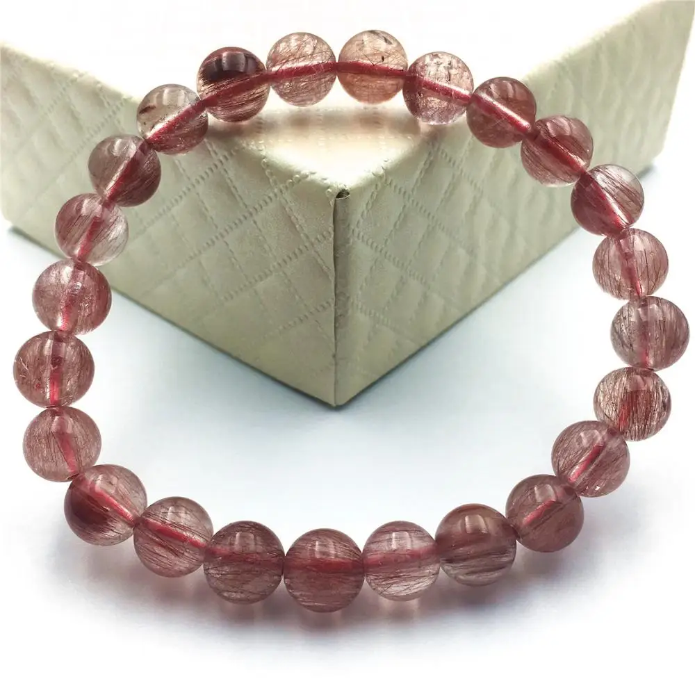 Natural Red Hair Rutilated Quartz Women Men Bracelet 8mm Stone Jewelry Love Gift Round Beads Fashion AAAAA | Украшения и