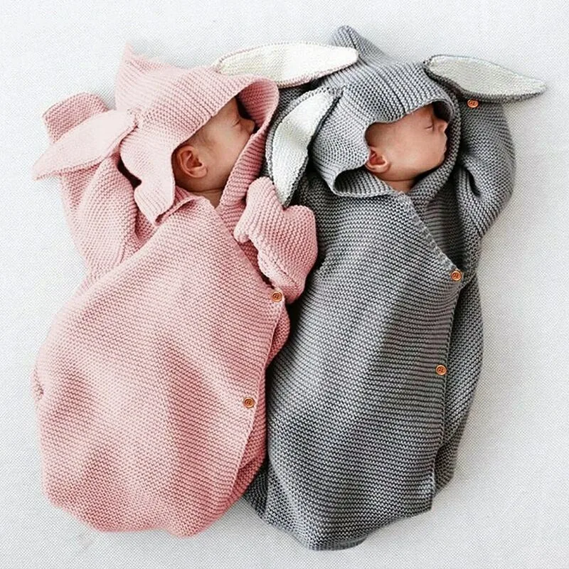 Детские спальные мешки, зимние теплые детские коляски, Infantil, пеленка, Осенние вязаные конверты с кроликом для новорожденных 0-6 месяцев