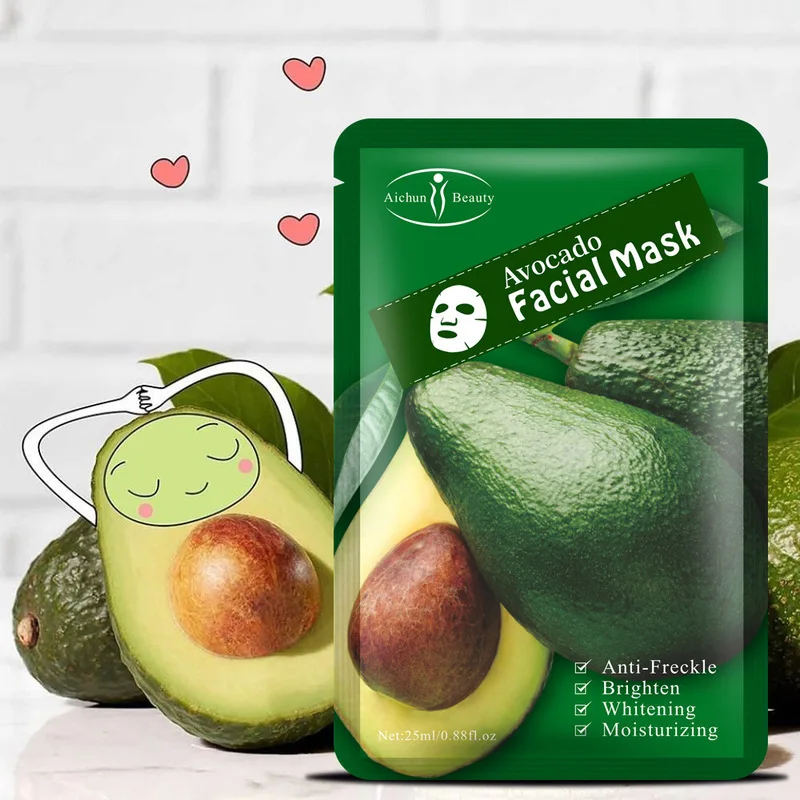 

10Pcs Avocado Essence Facial Mask Sheet Pores Moisturizing Lock Water Oil-Control Anti-Aging Replenishment Whitening Face Care