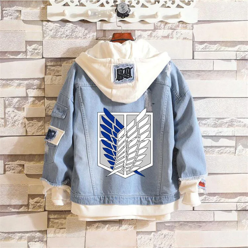 cosplay attack on titan jeans jacket scout regiment cosplay denim jacket autumn hooded sweatshirt outwear coat free global shipping