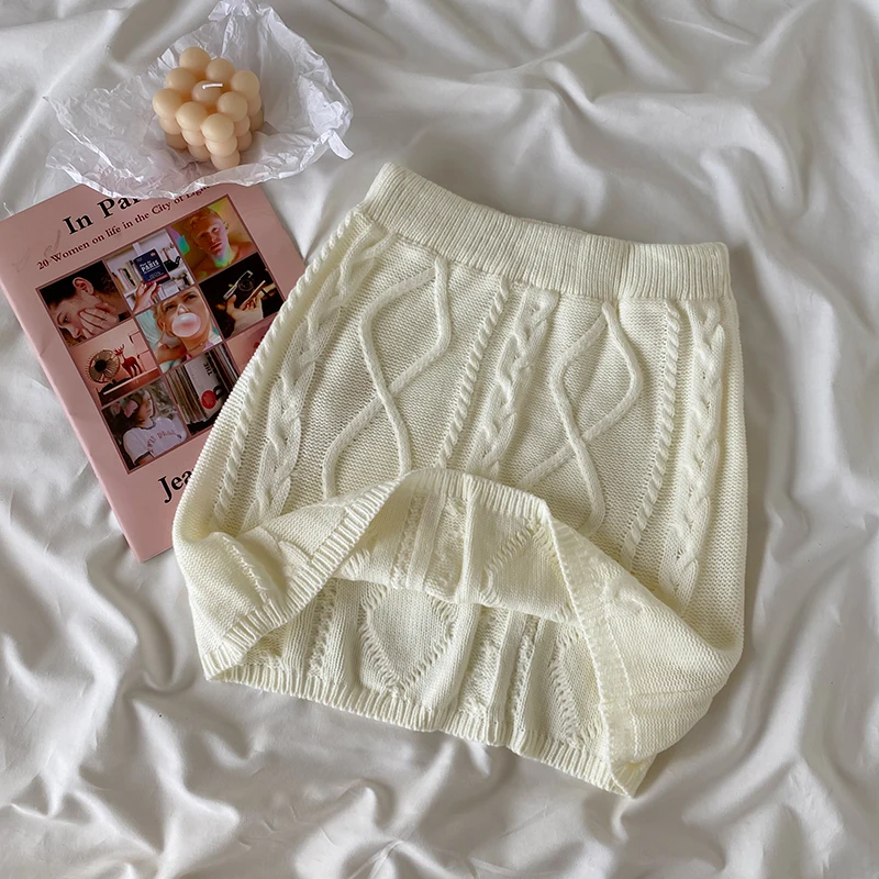 

Kimutomo Sweet Cartoon Two Piece Set Women Autumn Korea Long Sleeve Twist Sweater High Waist Elastic Mini Skirt Knitwear Elegant