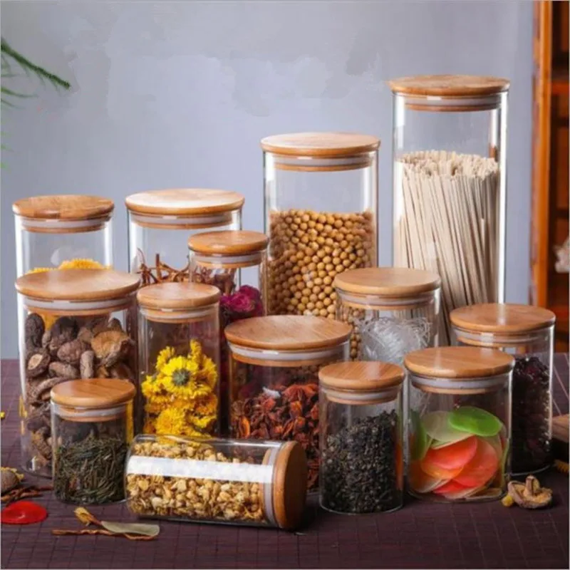 

Bamboo Lid Glass Sealed Can Transparent Sealed Jar Food Confectionery Multigrain Tank Tea Canister High Borosilicate Container