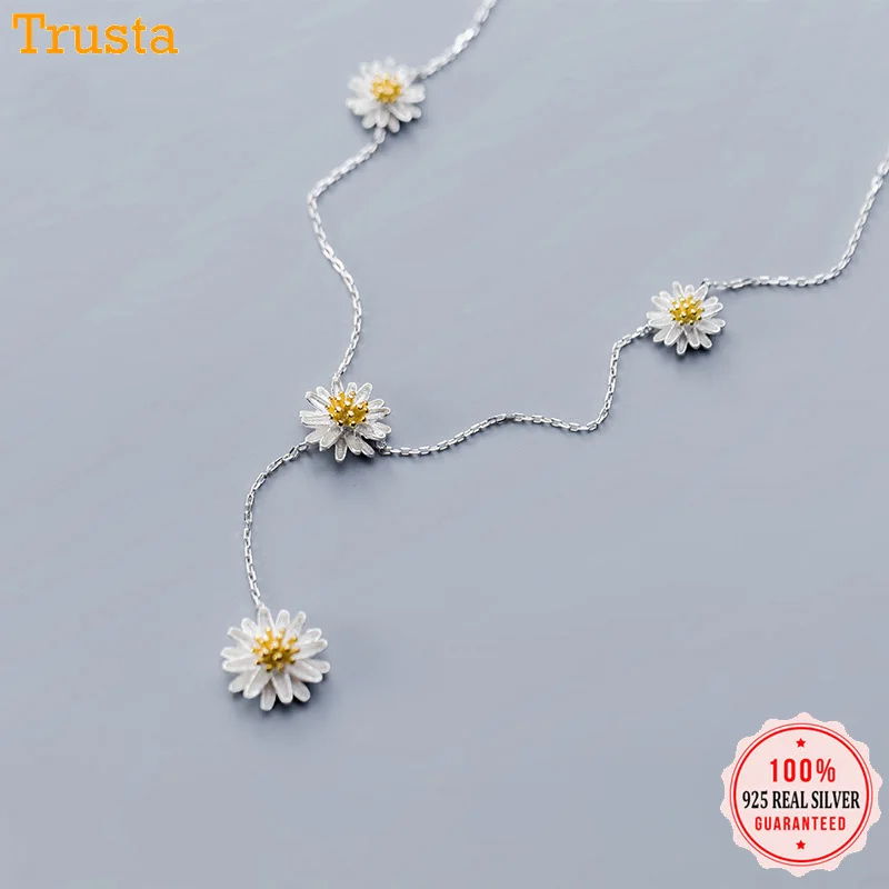 Trustdavis 100% Серебро 925 пробы 8 маленький кулон в виде ромашки длинное ожерелье