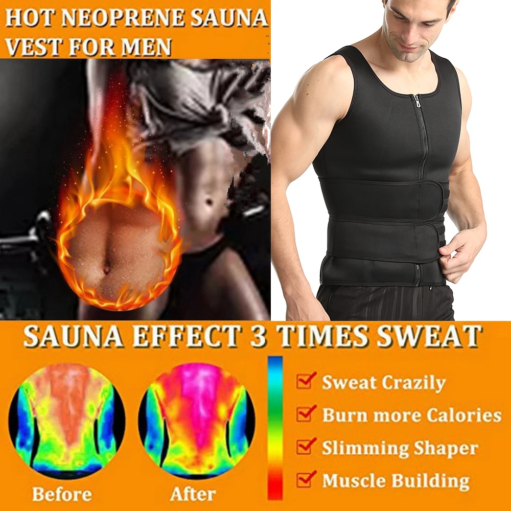 

Men's Sweat Sauna Vest Waist Trainer Body Shaper Neoprene Tank Top Compression Shirt Workout Fitness Back Support Gym Corset Top