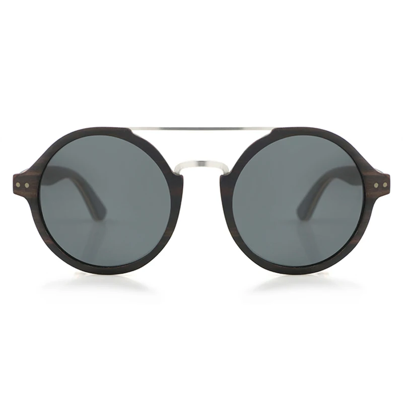 Солнцезащитные очки унисекс деревянные Поляризованные в круглой металлической