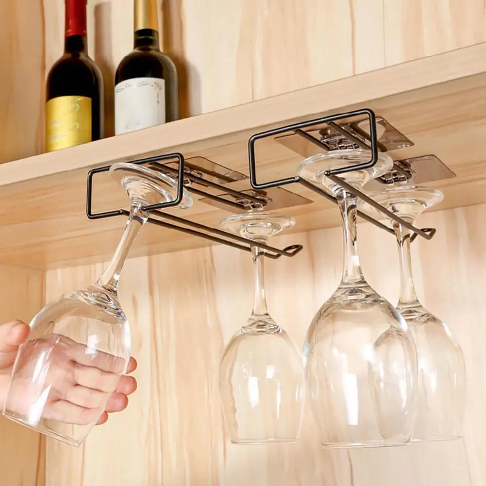 

Wine Glass Rack Punch-free Excellent Bearing Capacity Wrought Iron Multi-use Self Adhesive Glass Holder for Bar