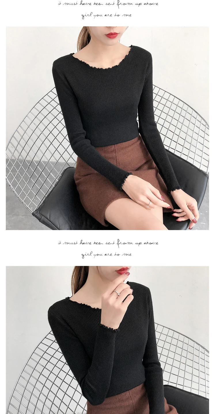 

Core Spun Yarn Women's Sweater New Fashion Casual Long Sleeve Spring Autumn Slim Stretch COTTON Solid Office Lady Top Houthion