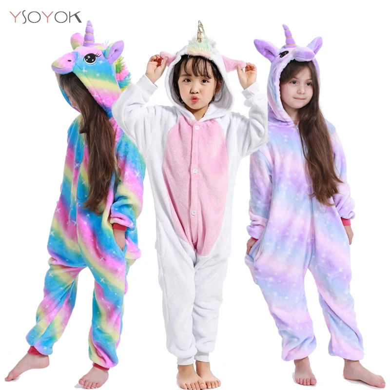 Kigurumi/Детские пижамы для мальчиков и девочек; пижамы с единорогом; фланелевая Детская Пижама; комплект одежды для сна с животными; зимние комбинезоны