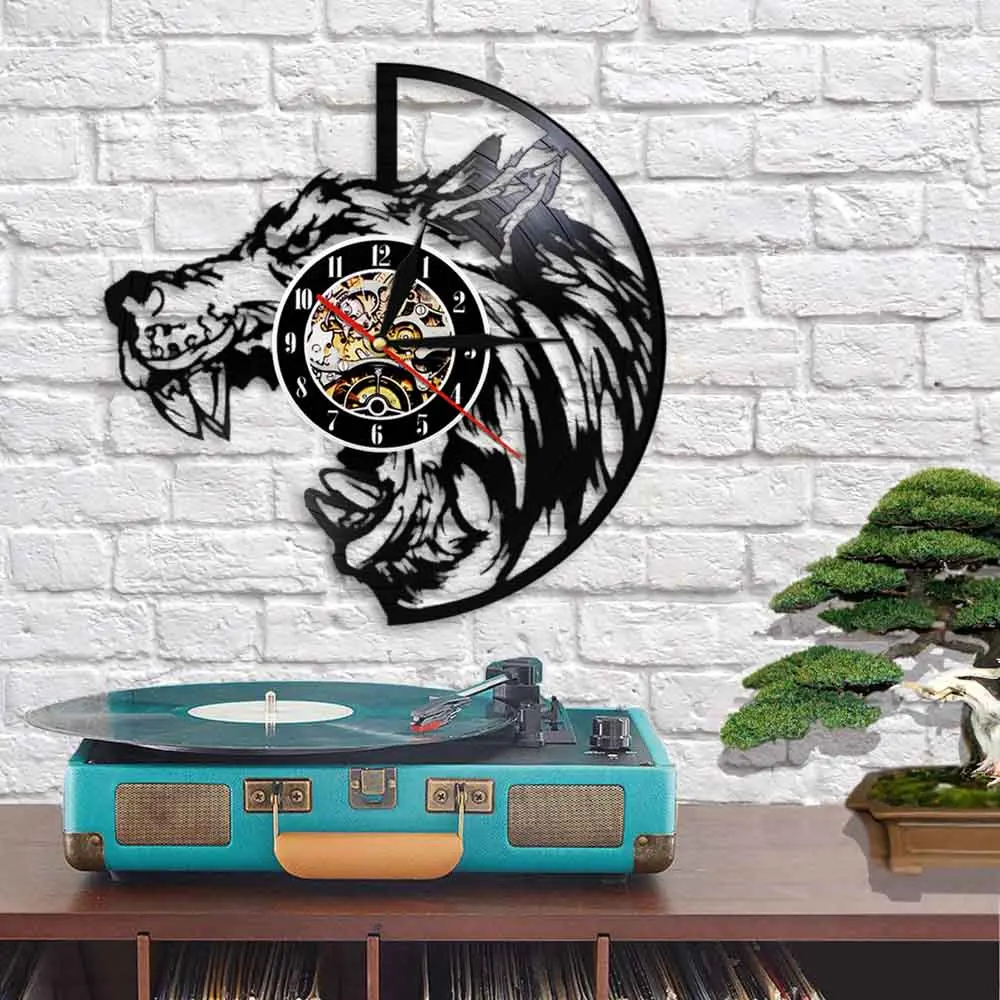 Волчья Голова силуэт настенные часы властные свирепые дикие животные виниловая