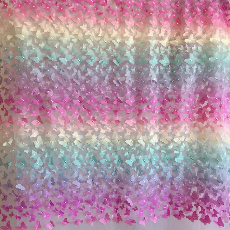 

Rainbow Color Butterfly 3D Applique Lace Fabric Gradient FloweDX Children's Clothing DIY Colorful Color Lace Cloth DX2764