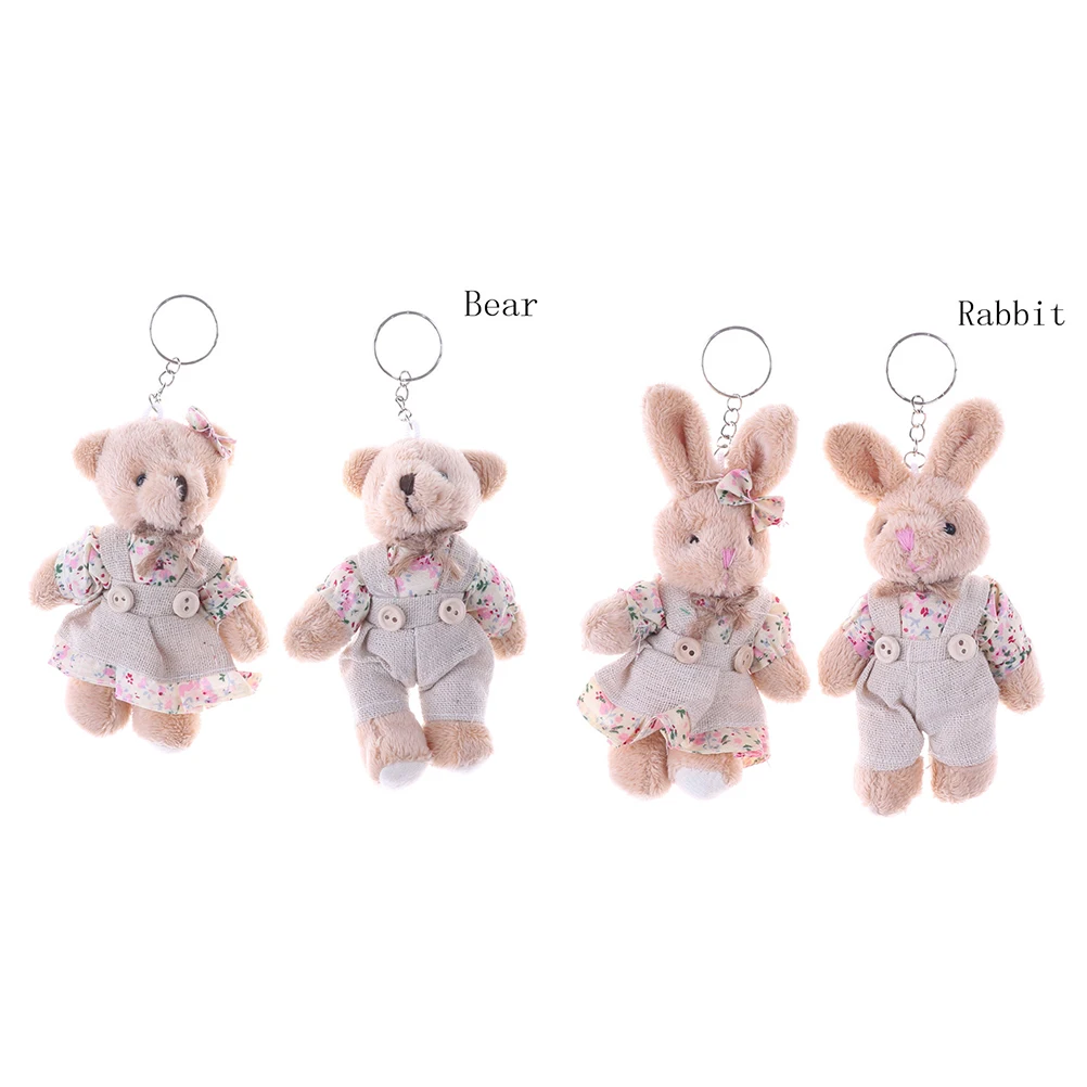 

1 Pair 11cm Floral Cloth Teddy Bear Rabbit Bunny Dolls Key Bag Pendants Couple Bear Rabbit Plush Keychain Lovers Friends Gift