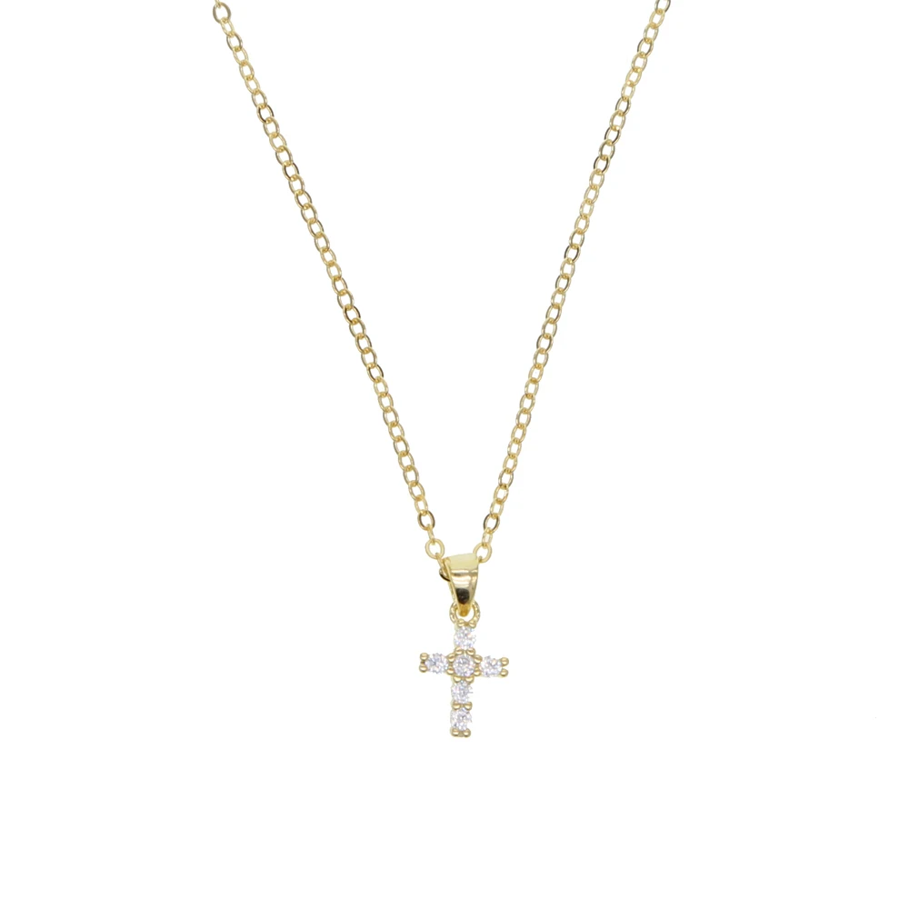 

Real 925 Silver Tiny Gold Color Rose Color Cross Charm Pendant Necklace with Cz Paved Tiny Choker Necklace for Women Wedding
