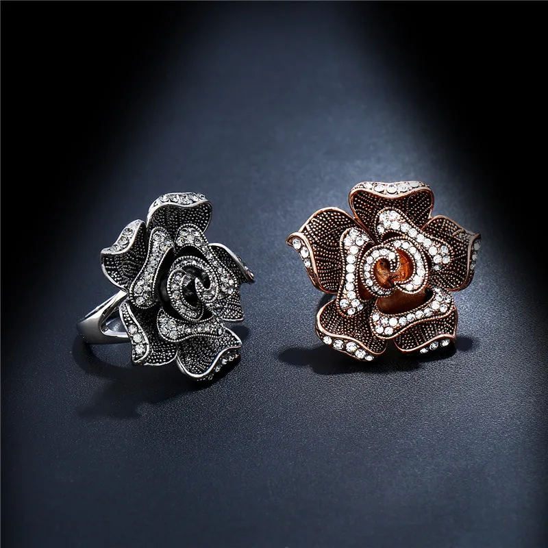 Женское кольцо с большим цветком KCALOE Винтажное кристаллом Anillos Anel розовое золото