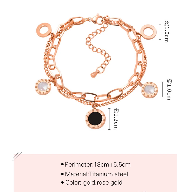 

Luxury Fashion Stainless Steel Roman Numerals Bracelets Hip-hop Double Layer Thick Chain Charm Bracelet for Women Jewelry