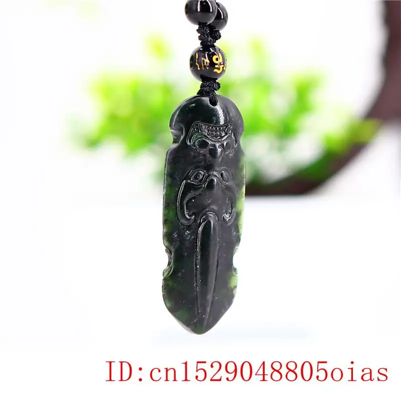 Нефритовое ожерелье с подвеской в форме руны резное очарование черный зеленый